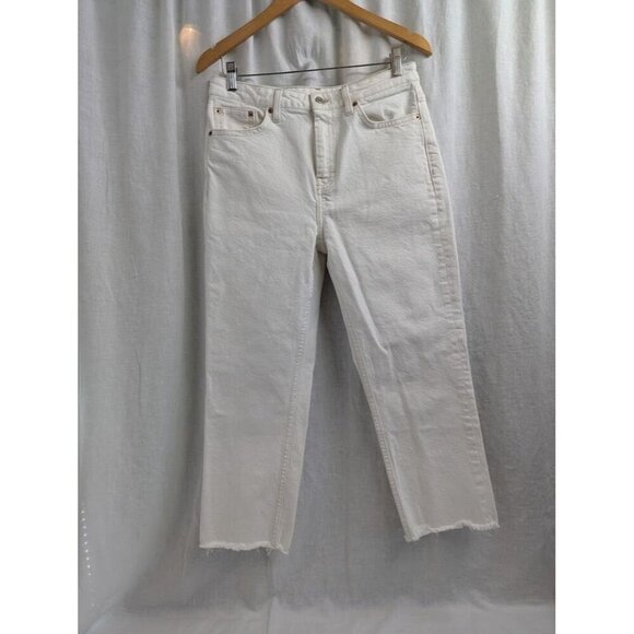 TOPSHOP women's 30" x 24" off white cropped jeans distressed edge 24" inseam H7 - Picture 1 of 8